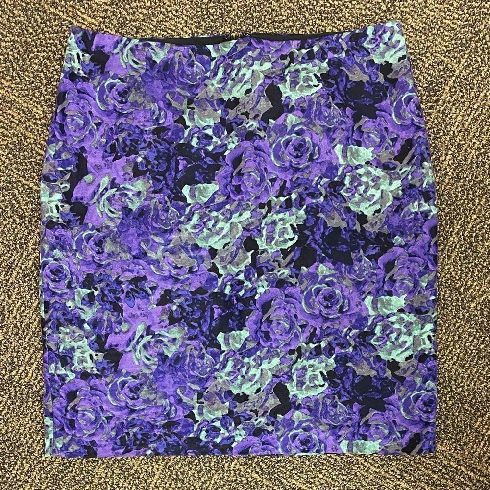 Talbots petite purple rose floral‎ pencil skirt